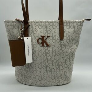 2187- Calvin Klein Almond and Brown Colors Women's Tote Bag NWT